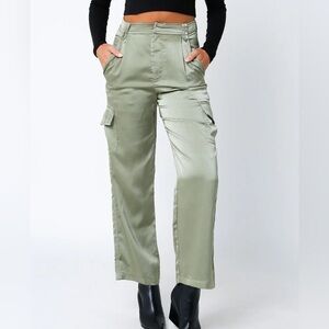 Olivaceous Satin Cargo Pants